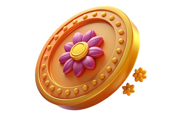 Foto moeda 3d flutuante bhai dooj com halo floral isolado em fundo branco simbolizando prosperidade a