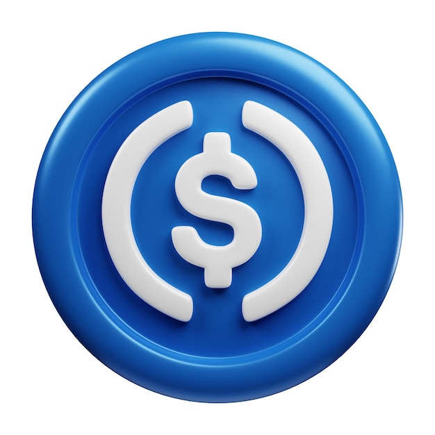 Foto moeda azul usdc renderização em 3d vista frontal ilustração de criptomoeda estilo cartoon