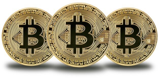 Moeda criptográfica Bitcoin pagando online pagar dinheiro digital finanças de negócios de criptomoeda isoladas em branco