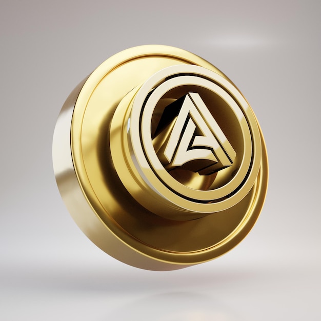 Moeda criptomoeda Acala. Moeda 3d renderizada de ouro com o símbolo Acala isolado no fundo branco.