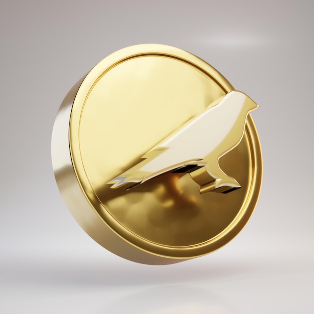 Moeda criptomoeda Kusama. Moeda renderizada 3d de ouro com o símbolo Kusama isolado no fundo branco.