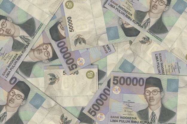 Moeda da Indonésia Notas de banco da Indonésia Fecha o dinheiro da Indonésia Rupias da Indonésia renderização 3D
