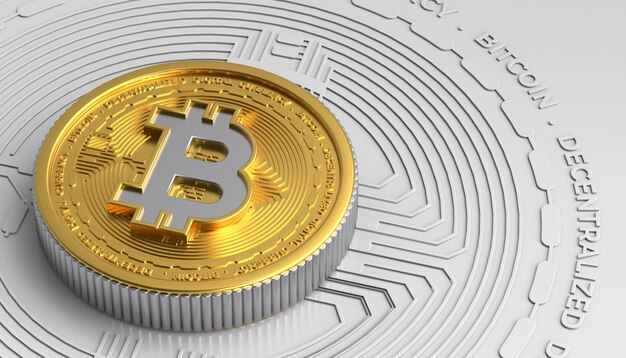 Moeda de bitcoin dourada única 3d em fundo branco