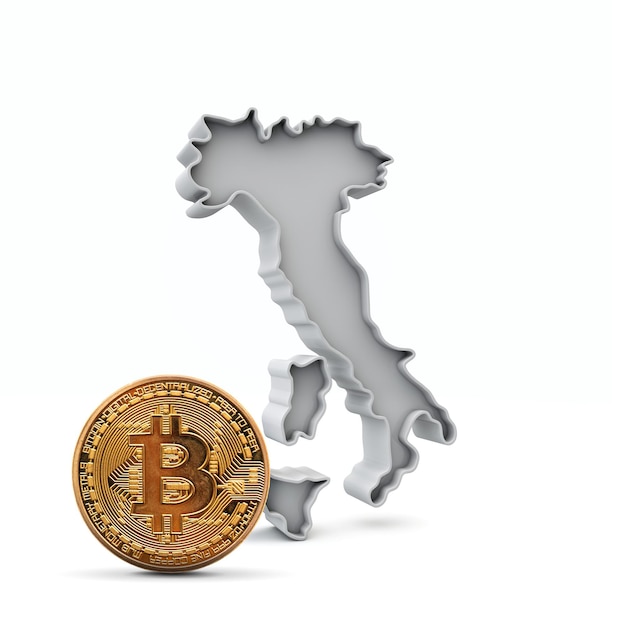Moeda de criptomoeda de fundo bitcoin da itália com renderização de mapa d