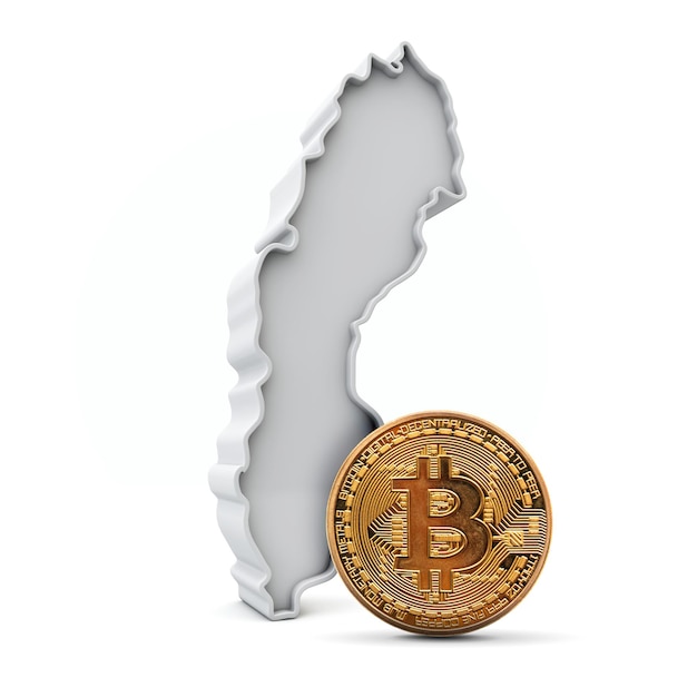 Moeda de criptomoeda de fundo bitcoin da Suécia com renderização de mapa d