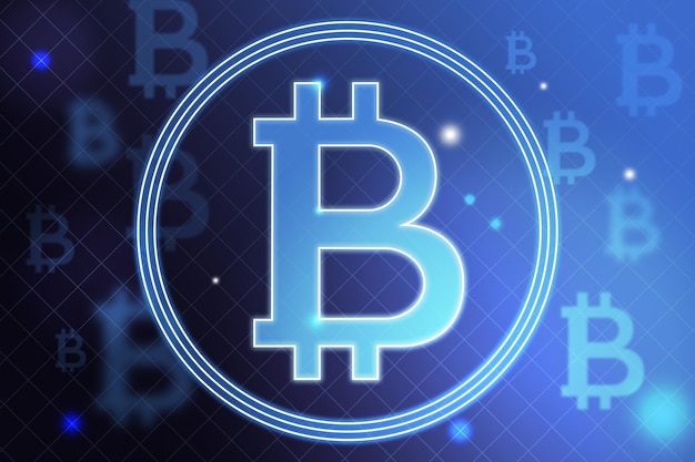 Moeda de nova tecnologia com ícone digital bitcoin no conceito financeiro de fundo azul