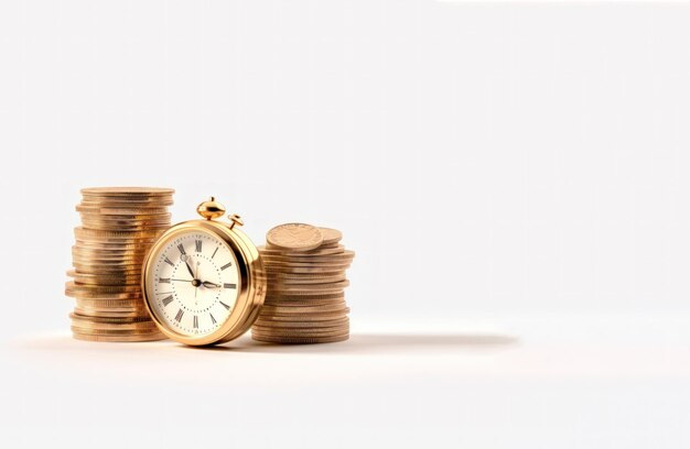 moeda de ouro e tempo de relógio dourado é conceito de dinheiro