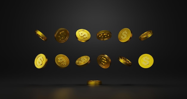 Moeda de ouro isolada na renderização 3d de fundo preto