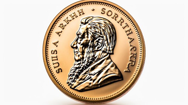 Foto moeda de ouro krugerrand isolada em fundo branco