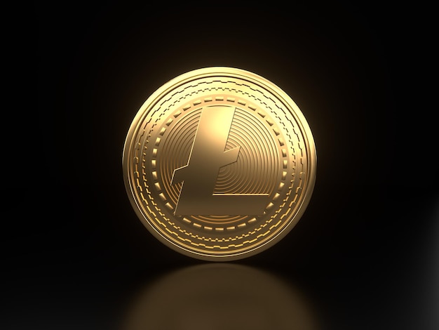 Moeda de ouro Litecoin em um fundo preto