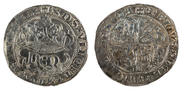 Moeda de prata medieval antiga do rei Enrique IV. Real. Cunhado em Segovia. Espanha.