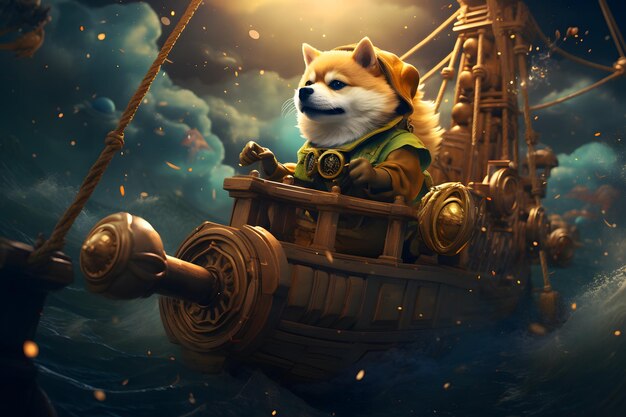 Foto moeda digital dogecoin em viagem a saturno