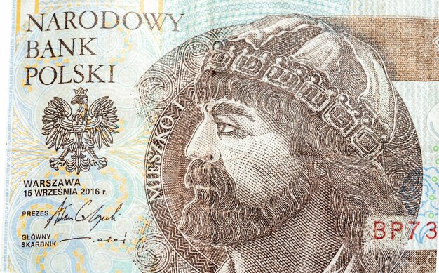 Moeda polonesa 10 zloty dez zloty nota de banco objeto macro detalhe estreito ninguém economia polonesa