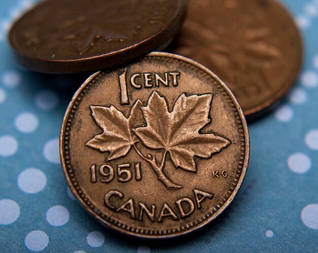 Moedas canadenses antigas de 1 centavo