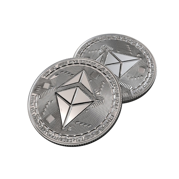 Moedas criptográficas Ethereum em prata