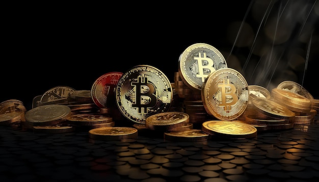moedas de bitcoin empilhadas em fundo preto