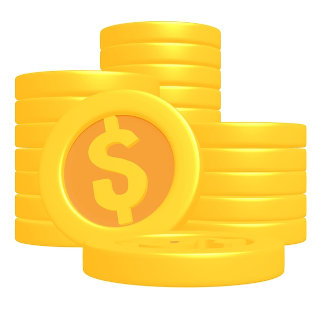 Moedas de jogo de ouro 3D com sinal de dólar