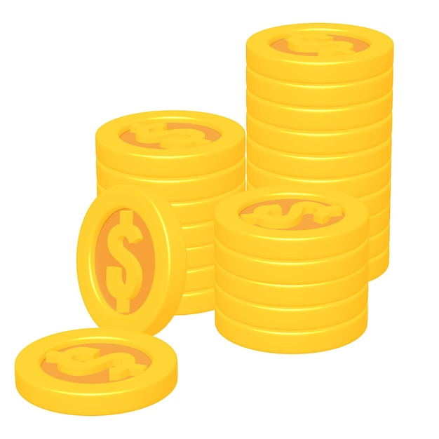 Moedas de jogo de ouro 3D com sinal de dólar
