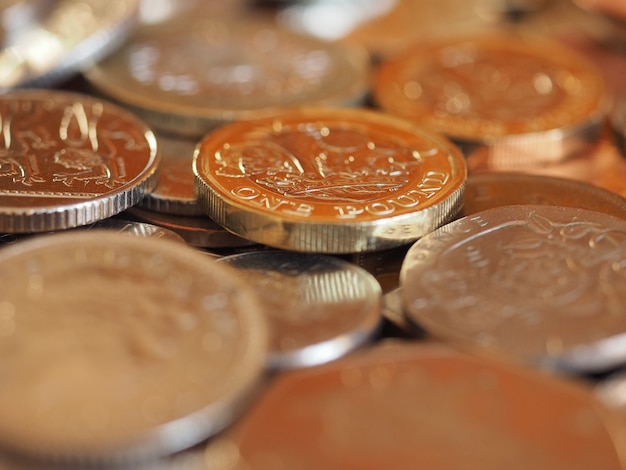 Foto moedas de libra, fundo do reino unido