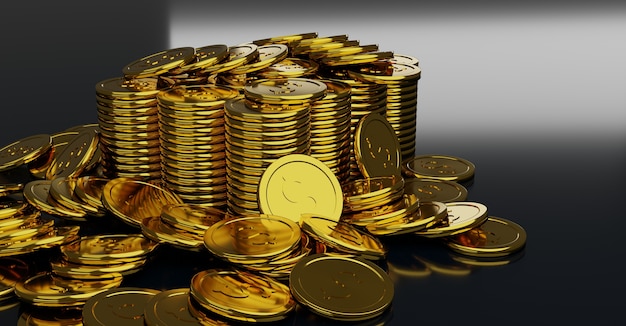 Moedas de ouro empilham dólar de moedas de ouro