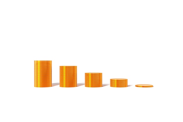 Moedas de ouro representam empréstimos de impostos de lucro de crescimento em fundo branco. foto de alta qualidade