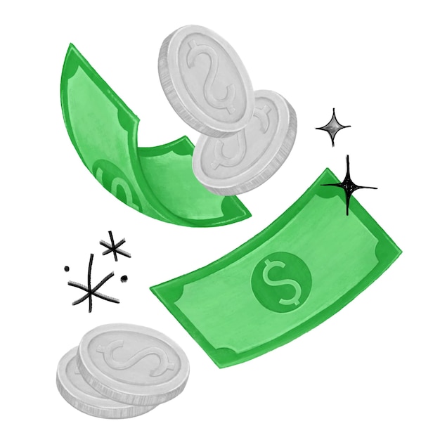 Moedas flutuantes ilustração de notas png fundo transparente