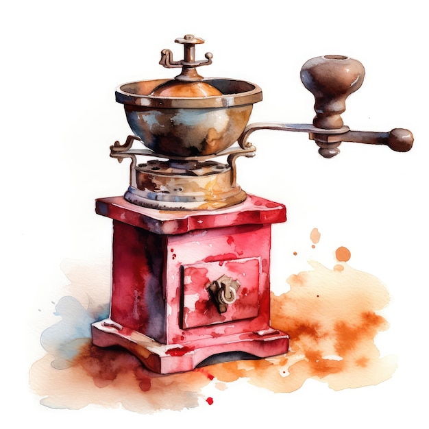 Moedor de café manual ilustração em aquarela generativa ai