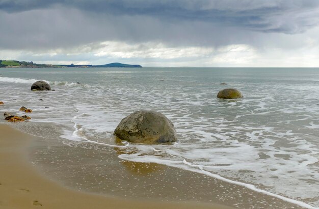 Moeraki Boulders na praia de Koekohe