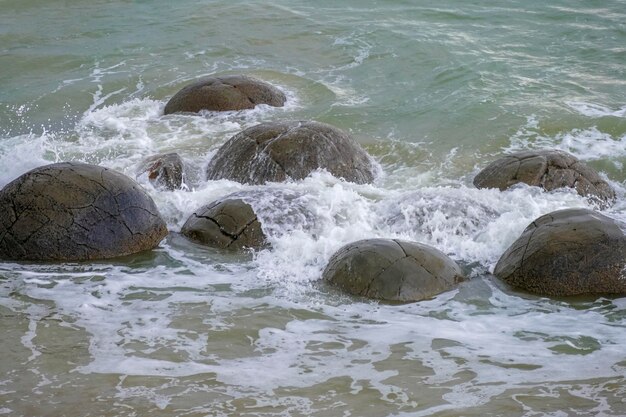 Foto moeraki boulders na praia de koekohe