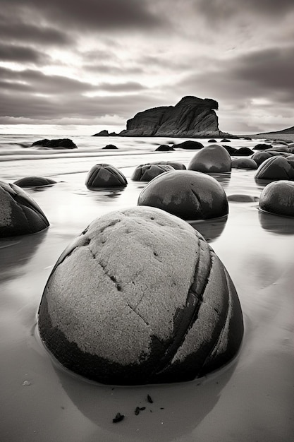 Foto moeraki-felsen neuseeland schwarz-weiß-foto