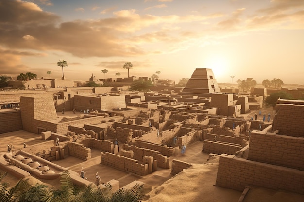 MohenjoDaro in der Abenddämmerung. Digitaler Einblick in die antike urbane Meisterschaft