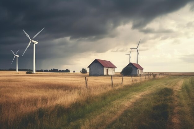 Foto moinhos de vento em um campo de luz