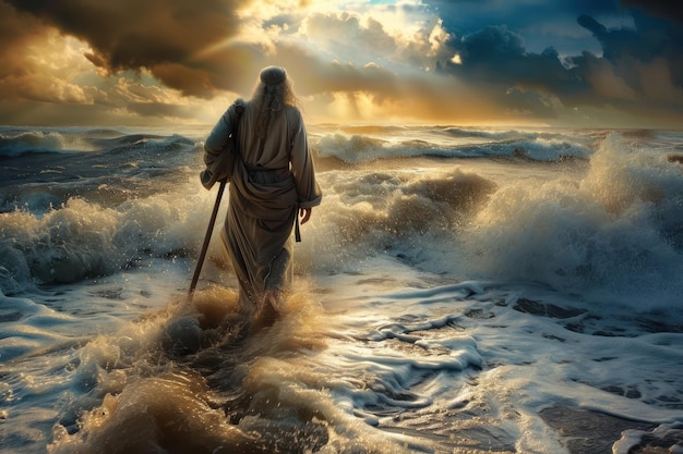 Moisés beatificado atravessando o Mar Vermelho Bíblia Bíblia Antigo Testamento Religioso fundo impressionante