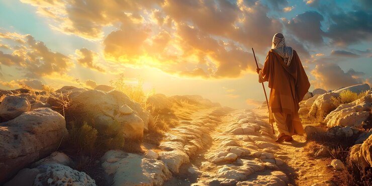 Foto moisés guía a los judíos a través del desierto a la tierra prometida en el éxodo bíblico concepto religioso historias bíblicas éxodo moisés tierra prometida