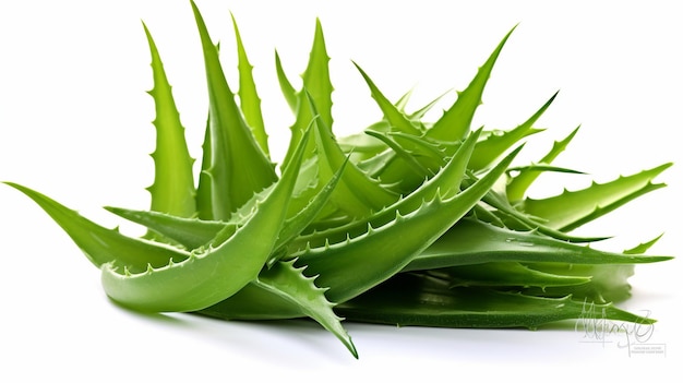 Moita de planta verde de aloe vera isolada em fundo branco Generative Ai