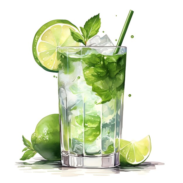 Mojito Aquarell kühles Sommergetränk