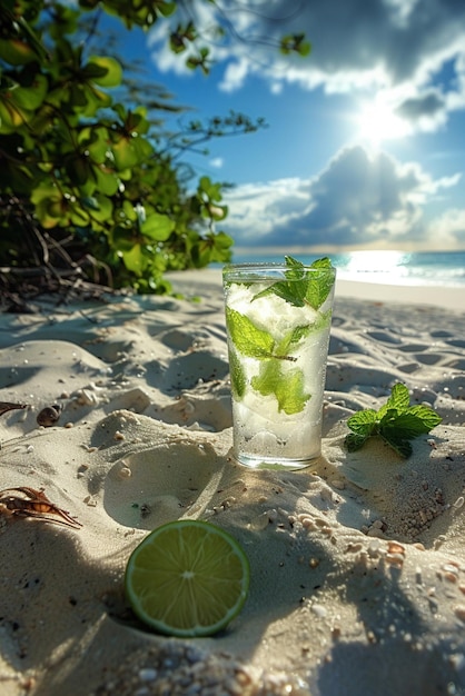 Foto mojito auf einem weißen sandstrand