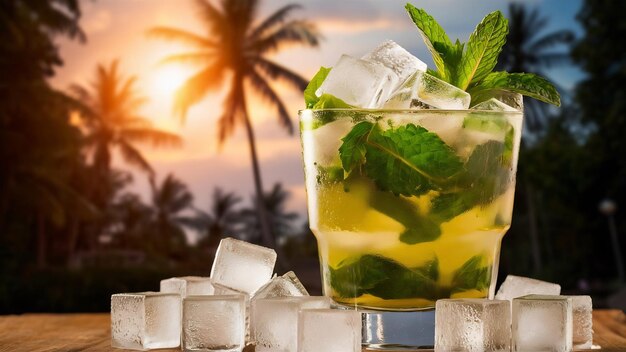 Foto mojito clássico com gelo e hortelã