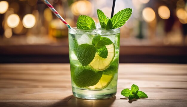 Mojito-Cocktail, garniert mit Minzblättern in einem vollen Glas