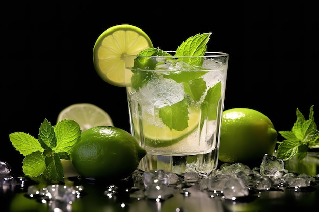 Mojito-Cocktail mit Limette und frischen Minzblättern