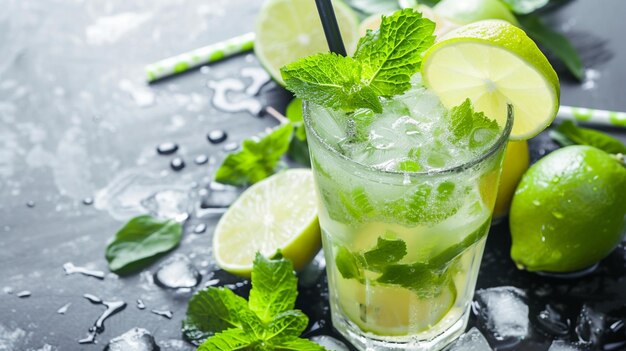 Mojito-Cocktail oder Soda-Getränk mit Limette und Minze Generative Ai