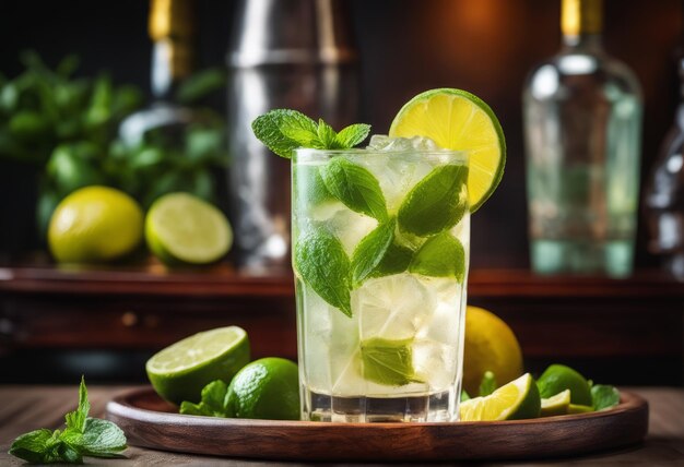 Foto mojito y cóctel de limón en un vaso mojito y coquetel de limon en un vas o cóctel mojito con li