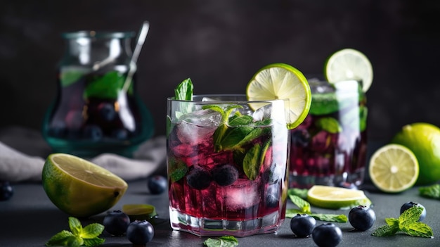 Mojito de mirtilo de coquetel alcoólico de verão com ilustração de rum AI Generative