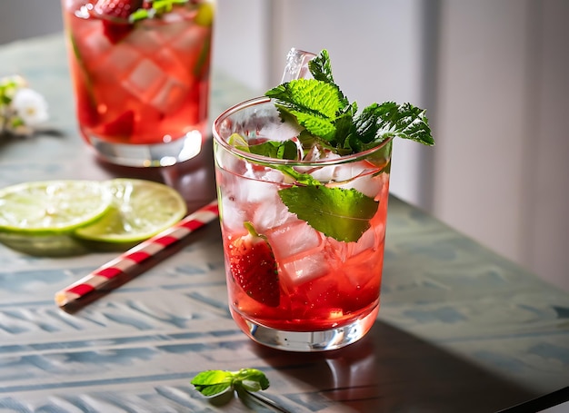 mojito de fresa en la mesa de la cocina comida