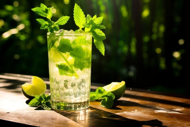 Mojito paraíso una refrescante copa de mojito rodeado de follaje tropical