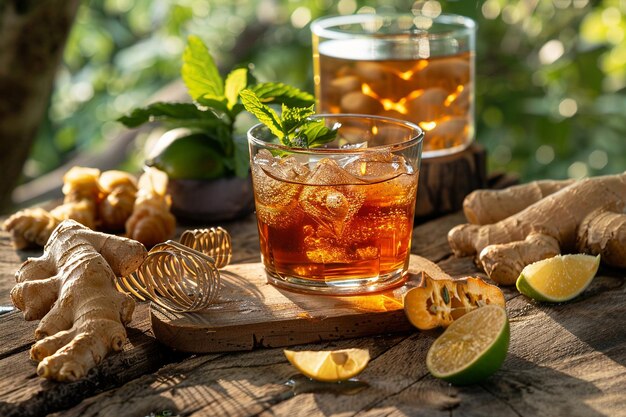 Mojito servido en un vaso con una guarnición de tamarindo