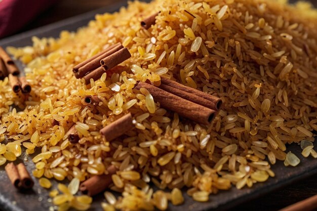 Foto molde de arroz zarda con canela esparcida