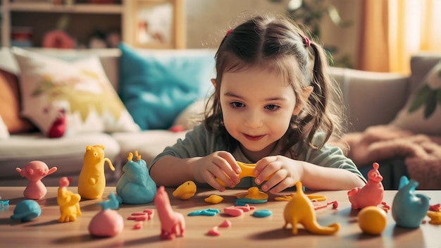 Molde de niña linda hecha de plasticina en la mesa