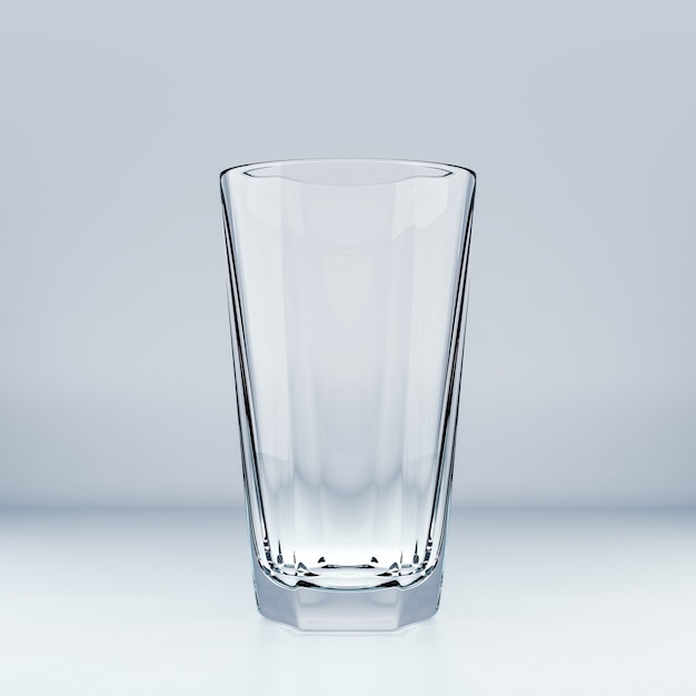 Molde realista de um copo transparente vazio. Ilustração 3D.