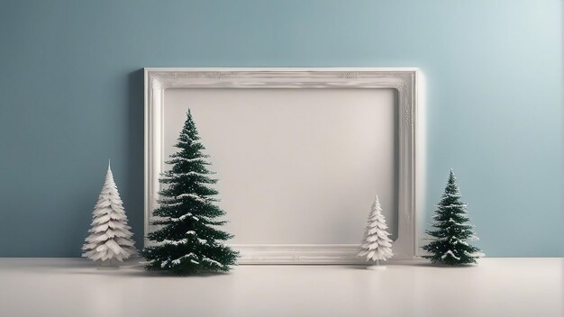 Moldura 3D vazia com árvore de Natal abstrata conceito mínimo de Natal de ano novo gerado por IA